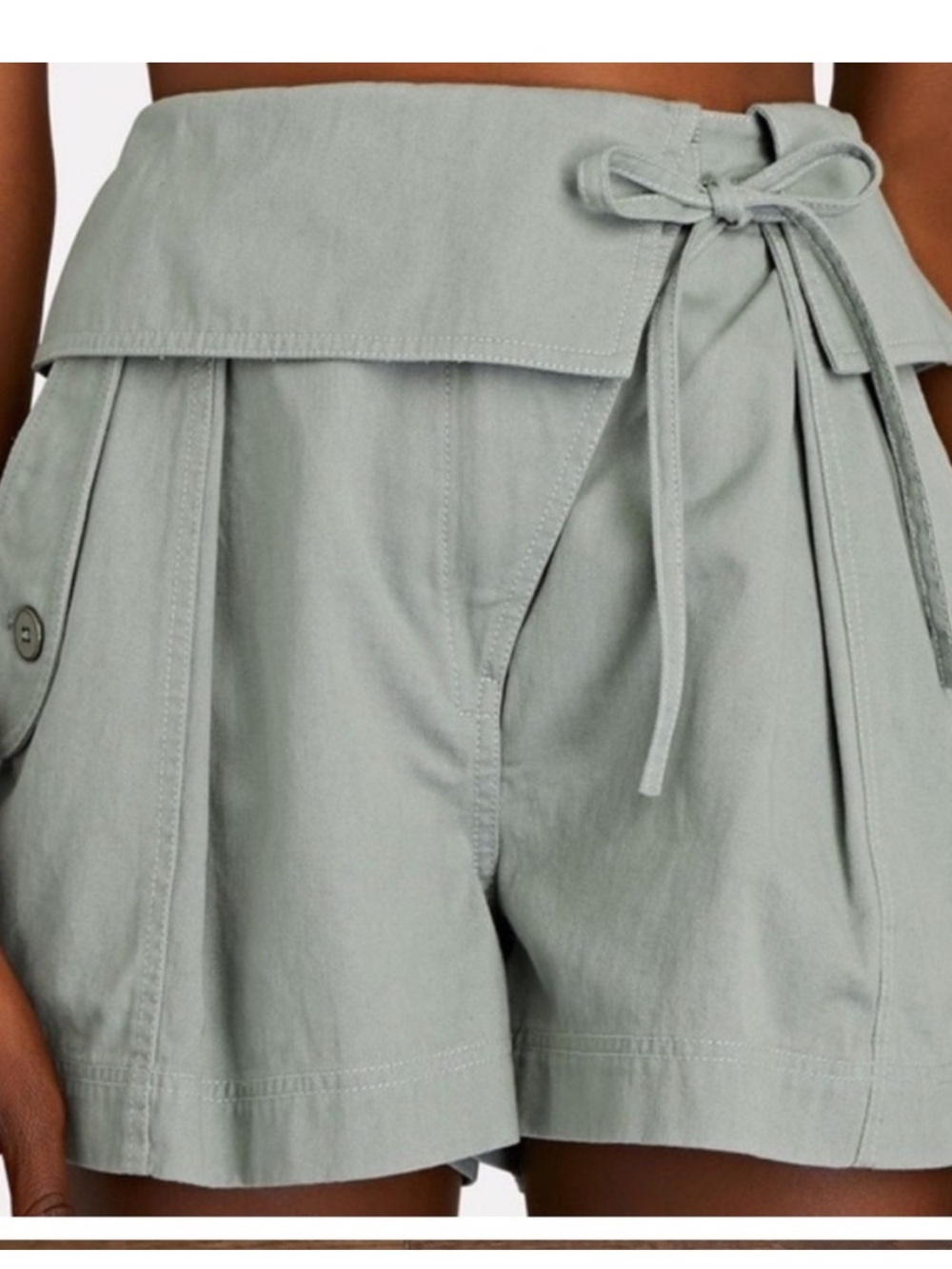 Ulla Johnson Carter Twill High-Waist Tie Shorts in Sage Green Sz 2